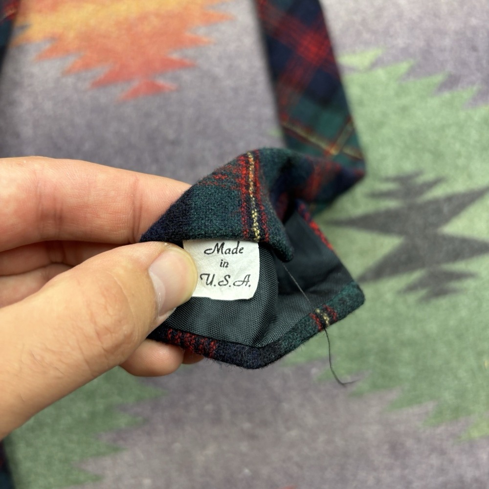 Vintage 60s Pendleton Necktie Tie Plaid 100% Virgin Wool Red Blue Multicolor USA - Picture 5 of 6